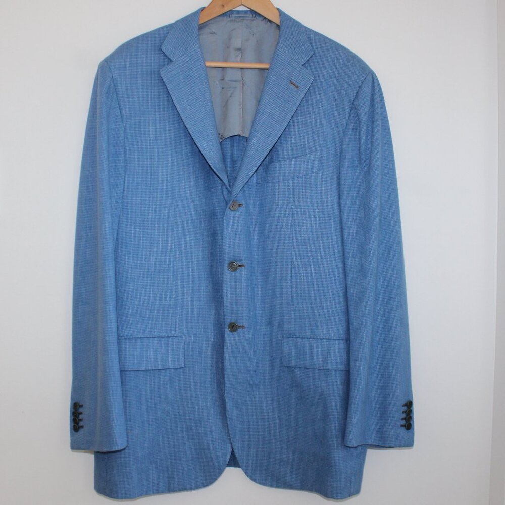 KITON Sky Blue Cashmere Linen 3-button sport coat